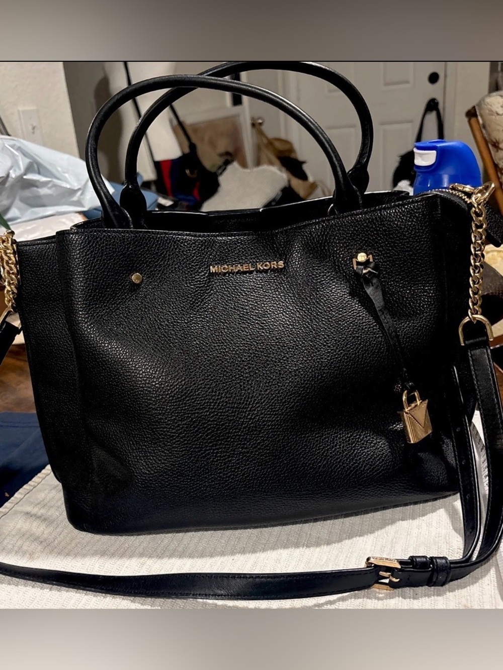 Michael Kors Arielle Black Pebbled Leather Satchel Handbag